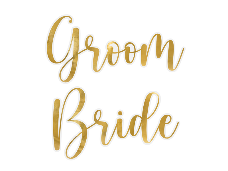 Klistermärken – Bride & Groom – guld – 2-pack