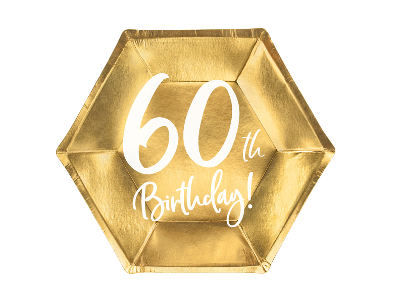 Tallrikar – 60-årsdag – guld – 20 cm – 6-pack
