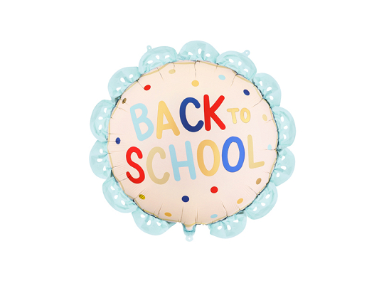 Balon foliowy pastylka z falbanką Back to school, 52x52 cm, kremowo-niebieski