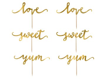 Cupcake toppers Love, gold, 13cm (1 pkt / 6 pc.)