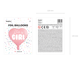Ballon Mylar Coeur - It's a girl, 45cm, rose vif