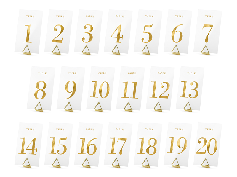 Bordsnummer – transparent – guld – 7x12 cm – 20-pack