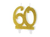 Świeczka urodzinowa liczba 60, złoty 7.5cm