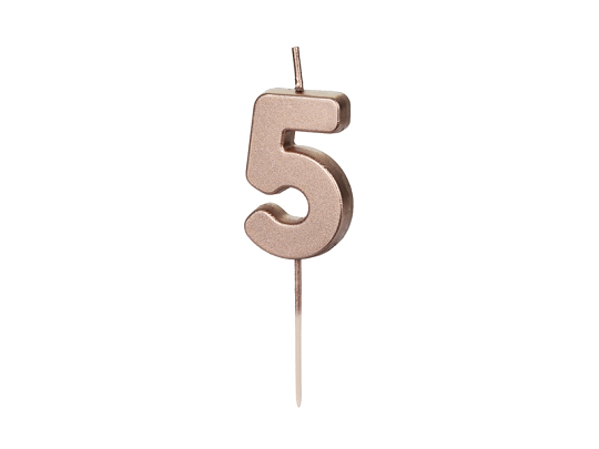 Bougie d'anniversaire Chiffre 5, or rose, 4.5cm