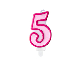 Geburtstagskerze Ziffer 5, rosa, 7cm
