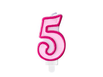 Birthday candle Number 5, pink, 7cm