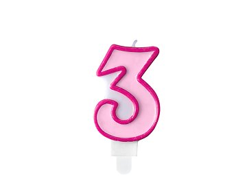 Birthday candle Number 3, pink, 7cm