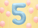 Foil Balloon Number ''5'', 86cm, light blue