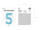 Ballon Mylar Chiffre ''5'', 86cm, bleu clair