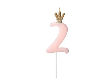 Birthday candle Number 2, light pink, 9.5cm