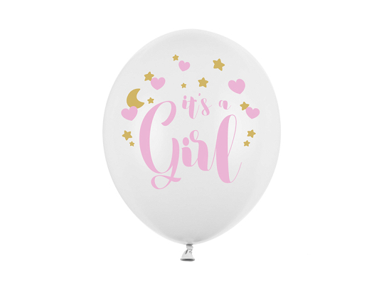 Ballons 30 cm, It's a Girl, Blanc pur pastel (1 pqt. / 50 pc.)