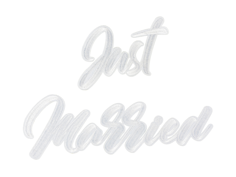 Tygmärke – Just Married – vit – 30x18 cm