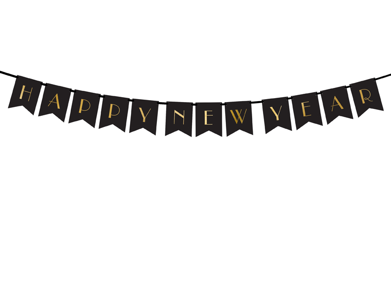 Flaggbanner – Happy New Year – svart – 15x170 cm