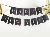 Banner Happy New Year, black, 15 x 170 cm