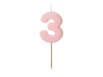 Świeczka urodzinowa Cyferka 3, jasny różowy, 5.5 cm