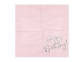 Serwetki Happy Birthday, jasny pudrowy róż, 33x33cm (1 op. / 20 szt.)