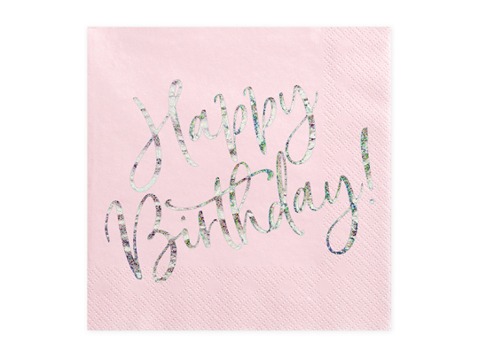 Napkins Happy Birthday, light powder pink, 33x33cm (1 pkt / 20 pc ...