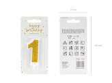 Świeczka urodzinowa Cyferka 1, złoty, 7cm