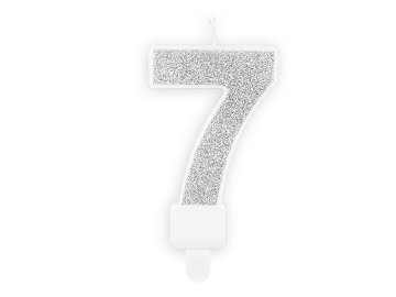 Geburtstagskerze Ziffer ''7'', silber, 7cm