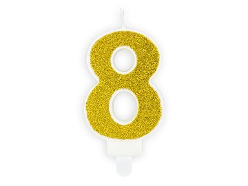 Bougie d'anniversaire Chiffre 8, dorée, 7 cm