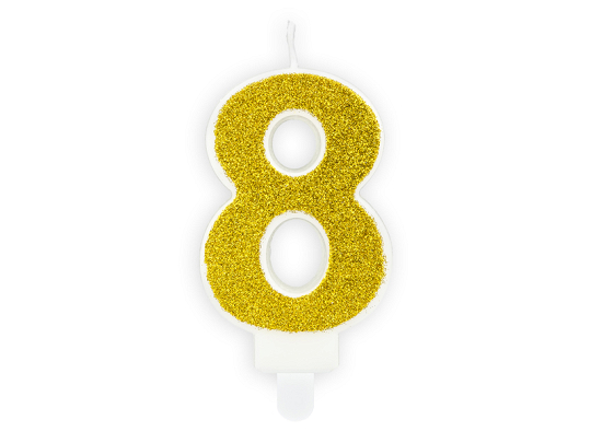 Bougie d'anniversaire Chiffre 8, dorée, 7 cm