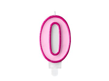 Birthday candle Number 0, pink, 7cm