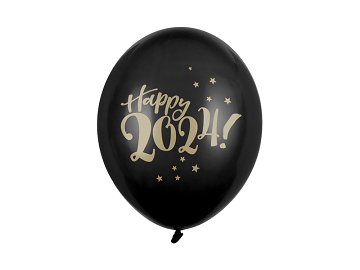Balony 30cm, Happy 2024!, Pastel Black (1 op. / 6 szt.)
