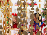 Party curtain - Christmas trees, gold, 100x245cm