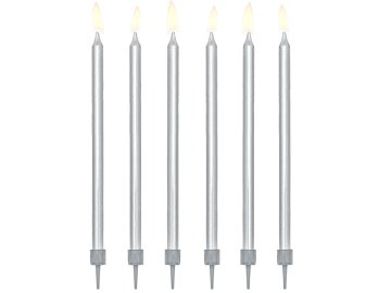 Birthday candles, plain, silver, 12.5cm (1 pkt / 12 pc.)