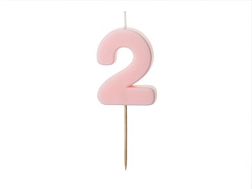Birthday candle Number 2, light pink, 5.5 cm