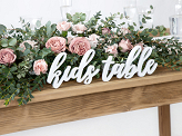 Drewniany napis Kids table, biały, 38x10cm