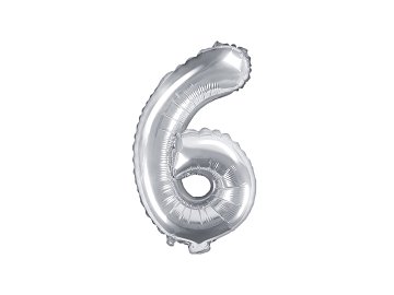 Balon foliowy Cyfra ''6'', 35cm, srebrny