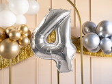 Ballon Mylar Chiffre ''4'', 72cm, argent