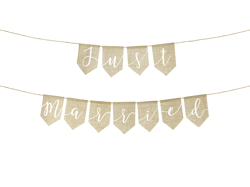 Flaggbanner – Just Married – vit – 23x185 cm