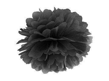 Pompon bibułowy, czarny, 25cm