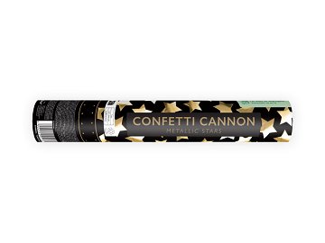 Confetti cannon with stars, gold, 28cm