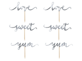 Cupcake toppers Love, silver, 13cm (1 pkt / 6 pc.)