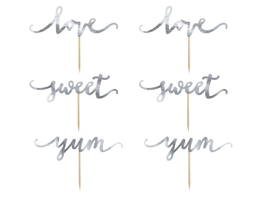 Cupcake toppers Love, silver, 13cm (1 pkt / 6 pc.)