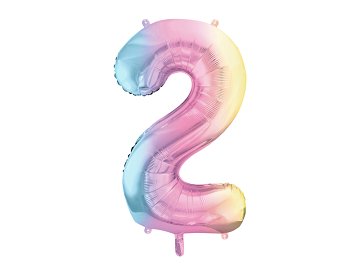 Balon foliowy Cyfra ''2'', 86cm, pastelowy tęczowy