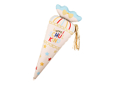 Foil balloon school cone Hurra Schulkind, 34.5x99 cm, cream