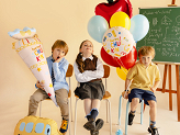 Foil balloon school cone Hurra Schulkind, 34.5x99 cm, cream