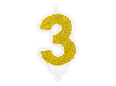 Bougie d'anniversaire Chiffre 3, dorée, 7 cm