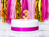 Bougie d'anniversaire Chiffre 3, dorée, 7 cm