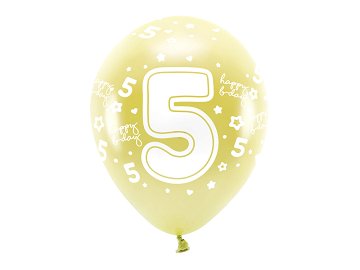 Metallic Eco Balloons 33 cm, Number '' 5 '', light gold (1 pkt / 6 pc.)