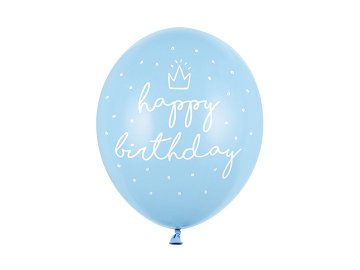 Ballons 30cm, happy birthday, P. Baby Blau (1 VPE / 6 Stk.)