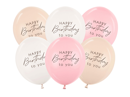 Balloons 30 cm, Happy Birthday, pink mix (1 pkt / 6 pc.)