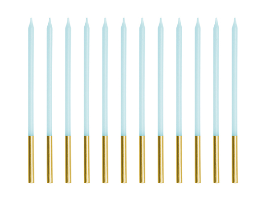 Świeczki urodzinowe gładkie, jasny błękit, 14 cm (1 op. / 12 szt.)