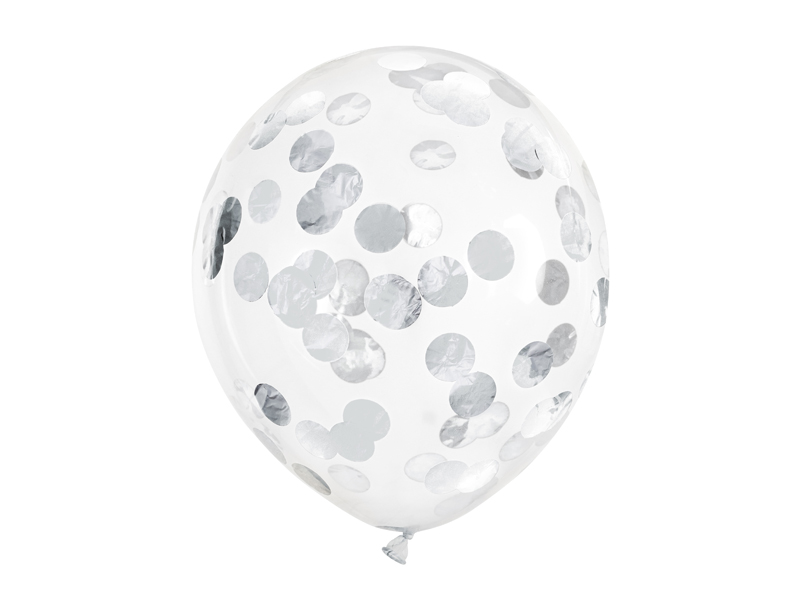 Konfettiballong – cirklar – silver – 30 cm – 6-pack