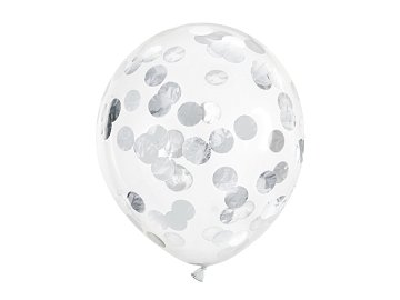 Balony z konfetti - kółka, 30cm, srebrny (1 op. / 6 szt.)