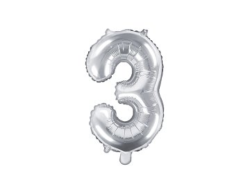 Balon foliowy Cyfra ''3'', 35cm, srebrny